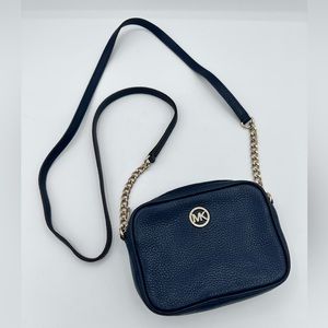 Michael Kors dark blue small leather crossbody bag approx 6x 4.5 Fulton